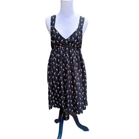 Roxy Black Flamingo V-Neck Empire Waist Cutout Back Mini Dress Coastal Kitsch Sm - Picture 3 of 6